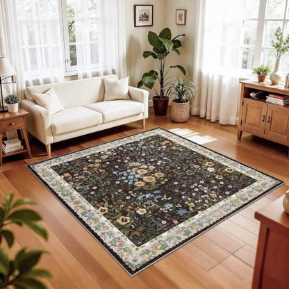 5x5 Living Room Area Rug Washable (Brown / 5x5)