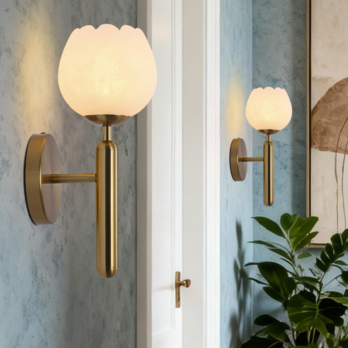 12.6in Alabaster Wall Sconces (Gold-12.6in-1 Pack)