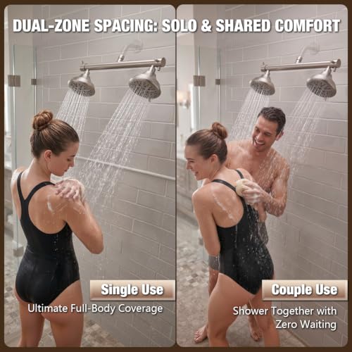 16" Wide Dual Shower Head for Two People
