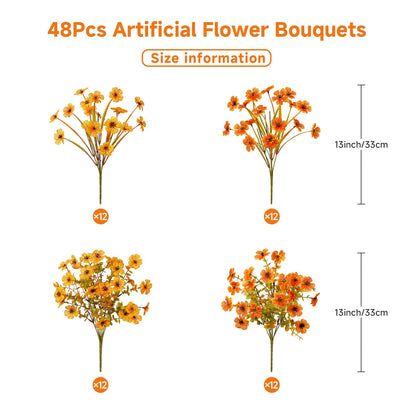 48 Bundles Artificial Fall Flowers (Fall Orange)
