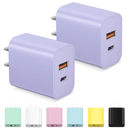 USB C Charger Block Fast Charging Block Type C Charger Multiport Adapter (Purple / 20W2Pack)