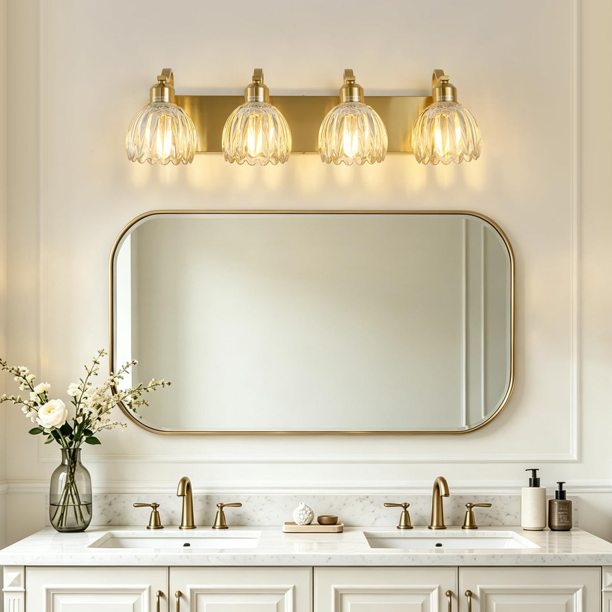 Gold Vanity Lights for Bathroom with Clear Tulip Glass Shade (Gold - Tulip Clear / 4-light)