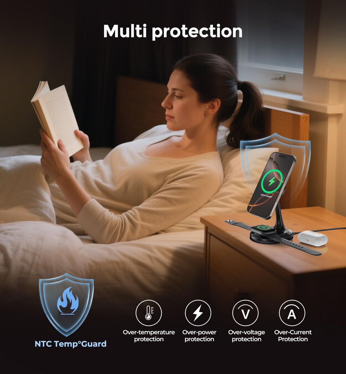 3 in 1 Magnetic Wireless Charging Station Devices 15W Fast Mag (Magnetic Single Pack Dark Black)