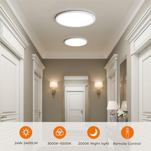12in LED Flush Mount Ceiling Light Fixture with Remote Control