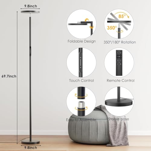 350° Rotating Head & 32W Dimmable LED Torchiere Floor Lamps for Living Room