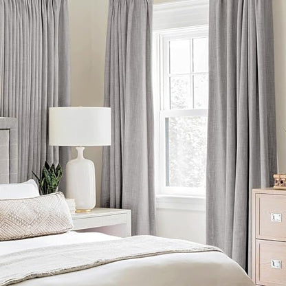 100% Blackout Linen Curtains for Bedroom 52x72 Inches Light Gray (Light Gray / 52"W x 72"L (Pack of 2))