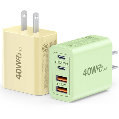 2 Pack] 40W Wall Charger Blocks (2Pack Yellow MGreen / 40W)