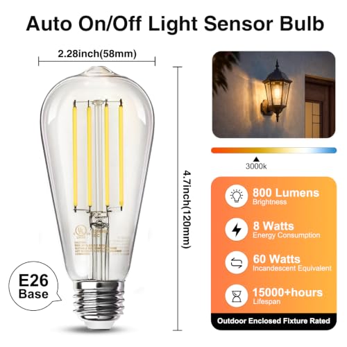 Dusk to Dawn Light Bulbs ST58 Outdoor Edison Bulbs LED