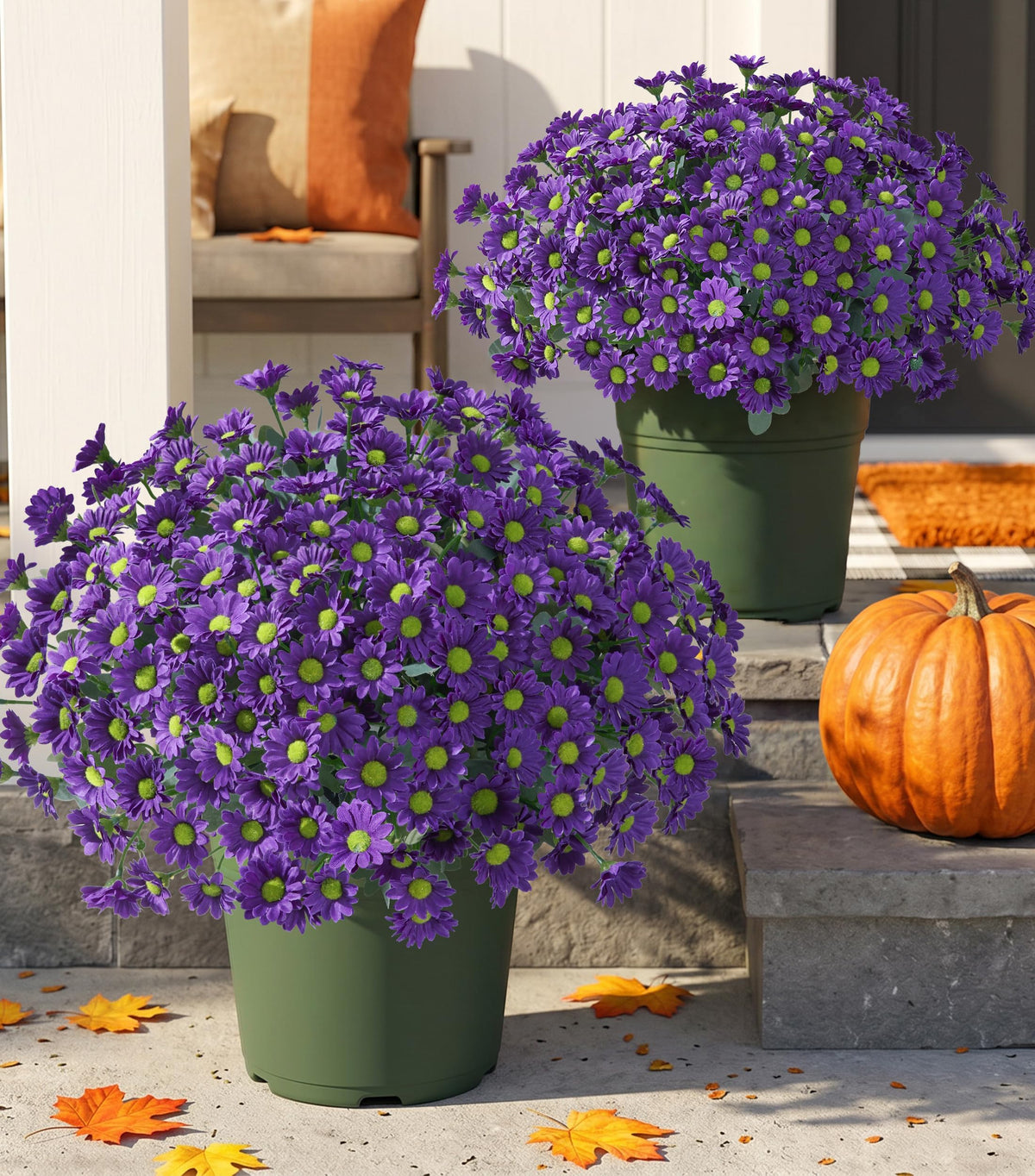 Artificial Mums for Outdoors Fall Decor (Purple / 10.6 inch)
