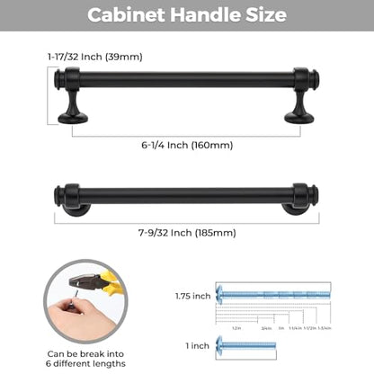 24 Pack Black Cabinet Handles (Black / 6-1/4 Inch Hole Center)