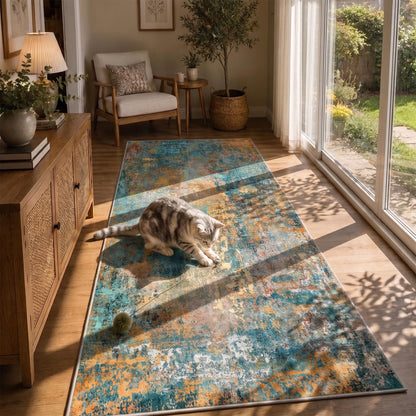 Washable Area Rug 3x6 (Abstract-teal Orange / 3' x 6' (Rectangular))