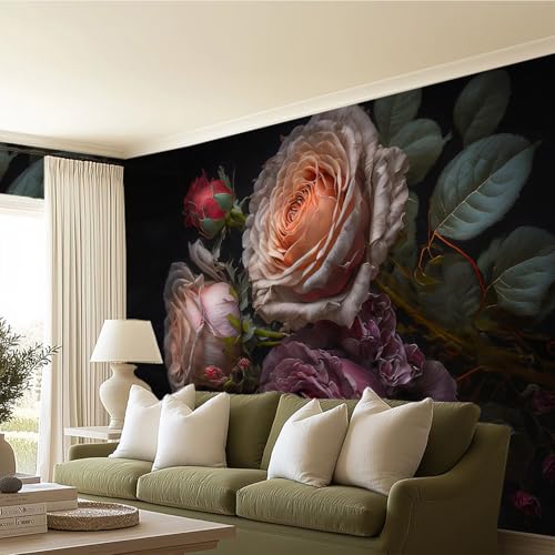 Black Large Rose Cluster Landscape Mural (SDY-03 / 118" x 83")
