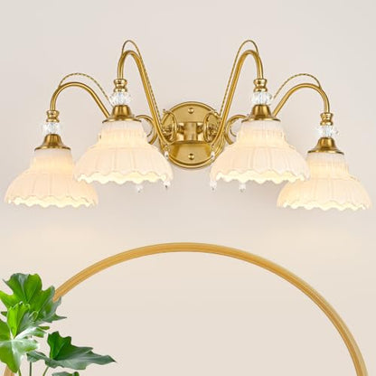 Bathroom Vanity Light Fixture with Floral Glass Shade