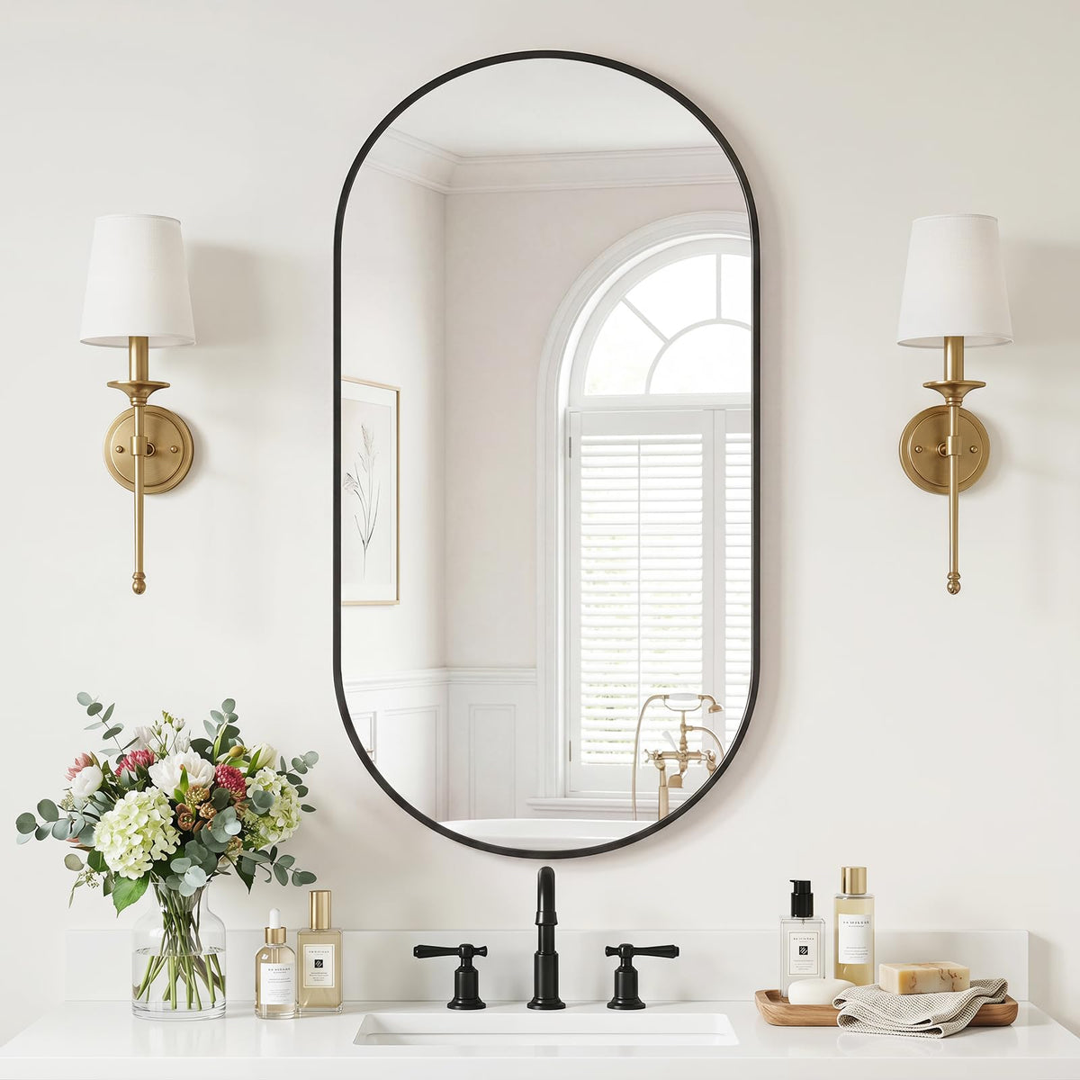 24" x 48" Oval Bathroom Mirror (Black / 24"L x 48"W / Oval)