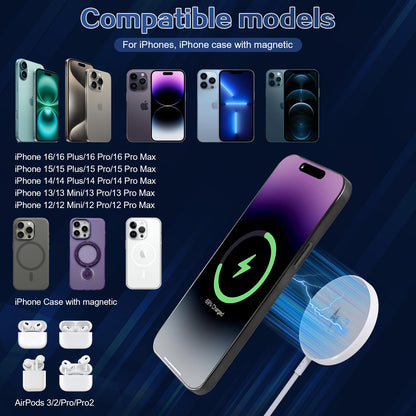 Magnetic Wireless Charger for iPhone 16 15 Wireless Charging (White-2Pack)