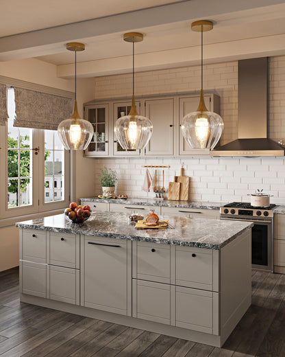 Gold Pendant Lighting for Kitchen Island (Gold & Clear Glass - 2 Pack)