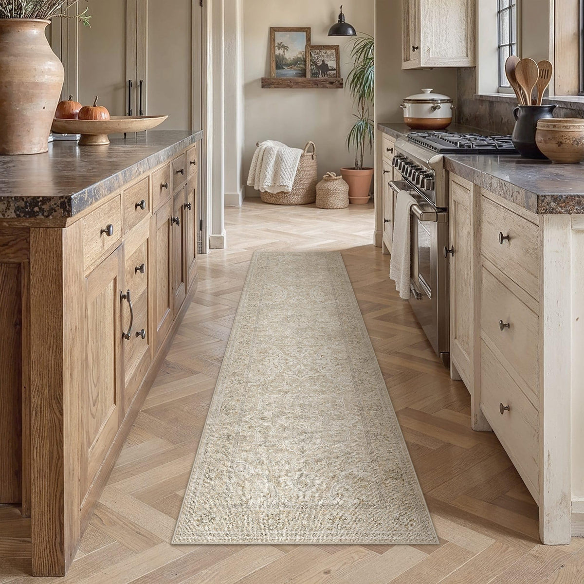 Beige Cream 2x8 Runner Rug Washable Vintage Indoor Carpet (E| Beige Cream / 2' x 8' (Runner))