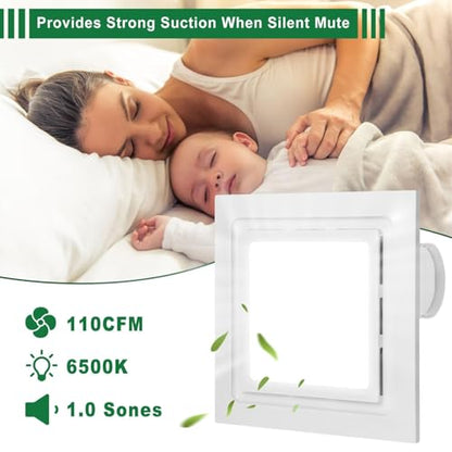12" Ultra Quiet Bathroom Exhaust Fan with 6500K LED Light