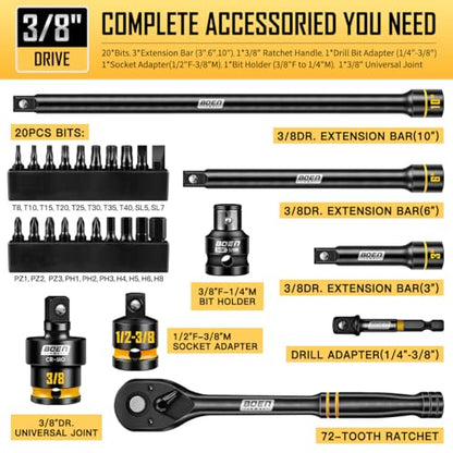 3/8-Inch Drive Impact Socket Set, Yellow Embossed Size Marking