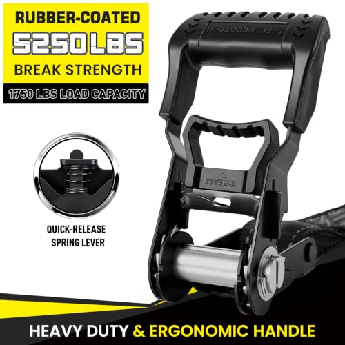 Ratchet Straps Tie Downs 4Pack 1.5" x 8ft 5250lb Heavy Duty Ratchet Straps (Black / 5250 LB - 8Ft)