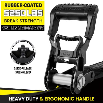 Ratchet Straps Tie Downs 4Pack 1.5" x 8ft 5250lb Heavy Duty Ratchet Straps (Black / 5250 LB - 8Ft)