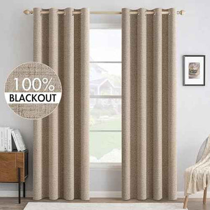 100% Blackout Linen Curtains for Bedroom 52x90 Inches Copper Brown (Copper Brown / 52"W x 90"L (Pack of 2))