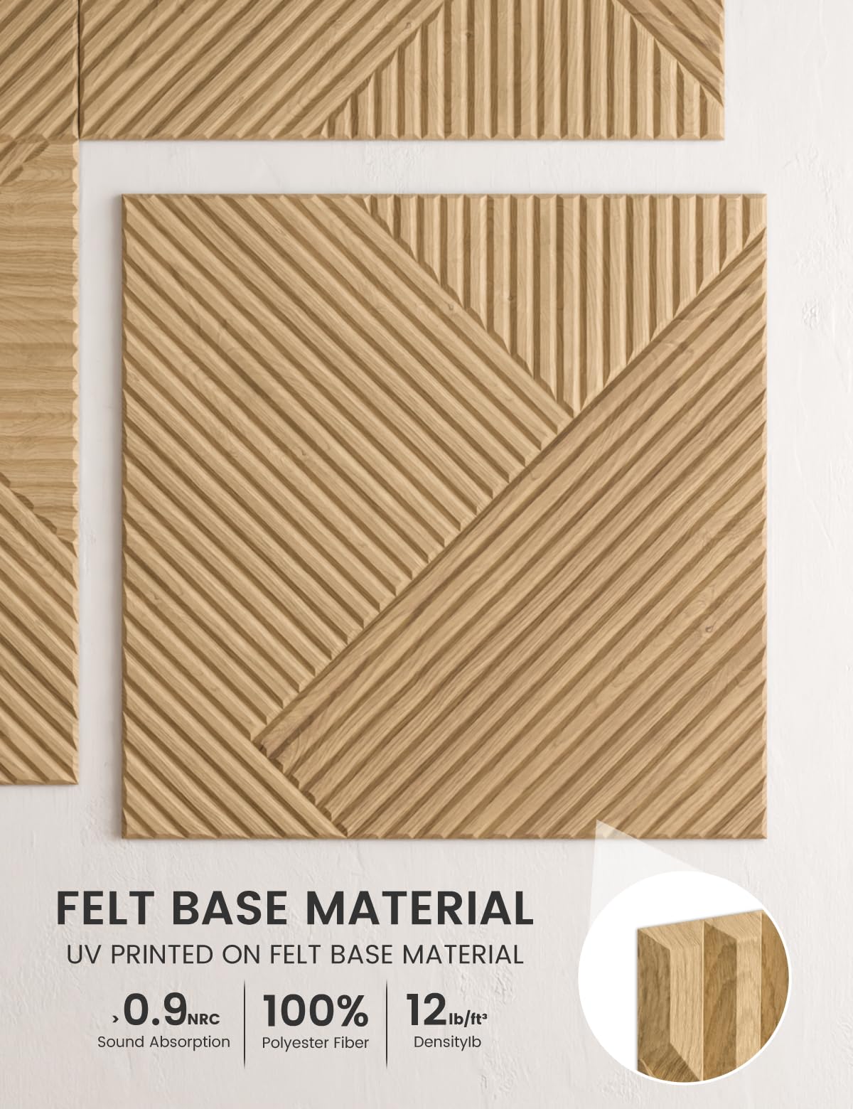 6 Pack Large Felt Bulletin Board (Natural Oak Diamond / Fine-stripe 6-pack)