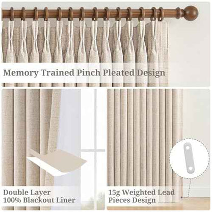 Extra Long 132 Inch Natural Linen Blackout Heavy Large Curtains 2 Panels for Rustic Living Room High Ceiling to Floor Windows (Natural / 50"W x 132"L (Pack of 2))