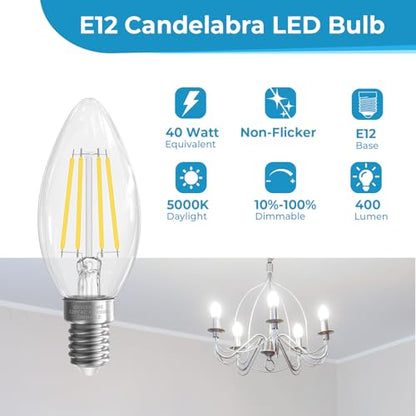 E12 Light bulbs 40 watt Equivalent (12 Pack - 4w / Daylight)