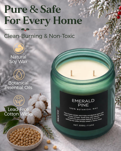 Emerald Pine Scented Christmas Candles Non Toxic 11.6Oz Soy Wax 70H (Medium Jar / EmeraldPine)