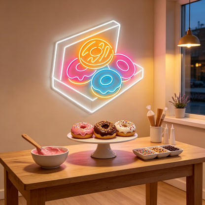 Donut Box LED Neon Sign Food Shop Store Restaurant Cafe Decor‑14.2"x14.0" (Donuts)