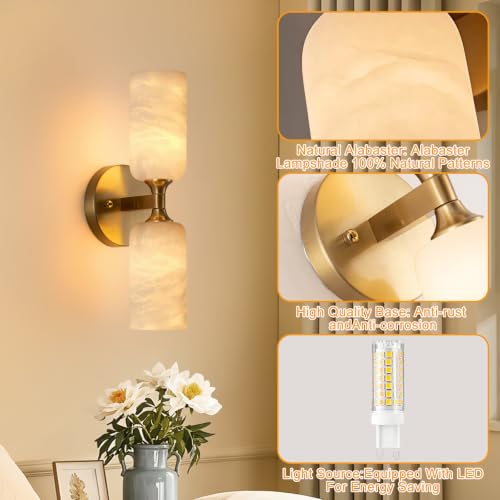 Vintage Gold Alabaster Wall Sconces Set of 2