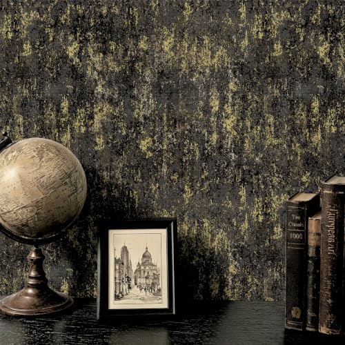 Black and Gold Peel and Stick Wallpaper Industrial Concrete Wall Paper