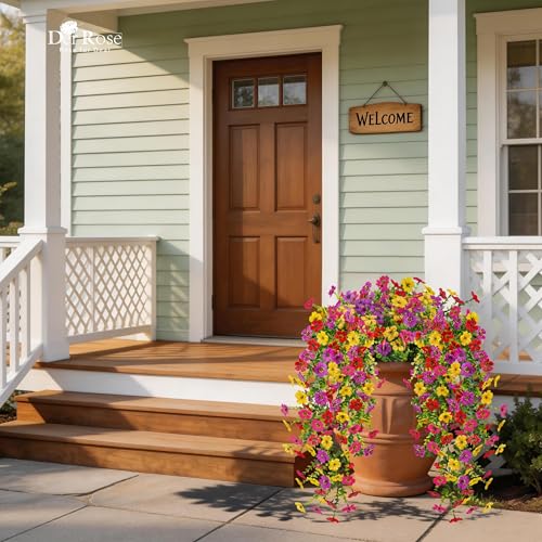 UV Resistant Artificial Hanging Flowers for Outdoors (Colorful)
