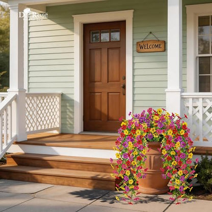 UV Resistant Artificial Hanging Flowers for Outdoors (Colorful)