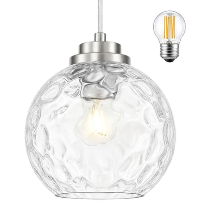 6" Black Globe Pendant Light Ribbed Glass Pendant Lights Kitchen Island Height Adjustable Mid