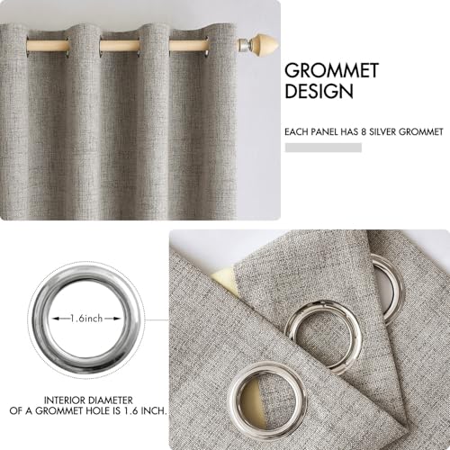 100% Blackout Linen Curtains for Bedroom 52x90 Inches Greige (Greige / 52"W x 90"L (Pack of 2))