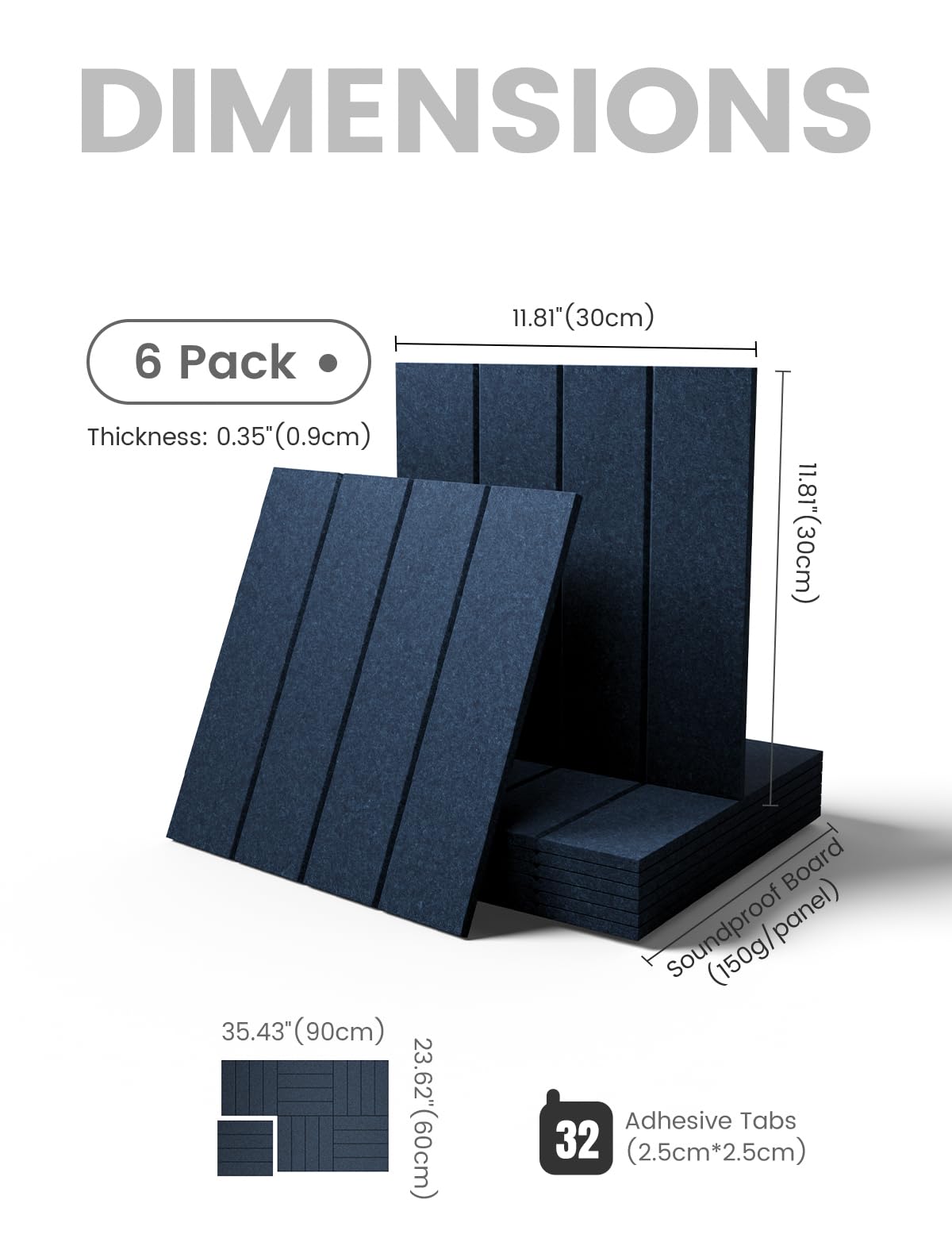 Felt Bulletin Board & Cork Board Alternative 36'' x 24'' (Carbon Blue-1 / Bold-stripe 6-pack)