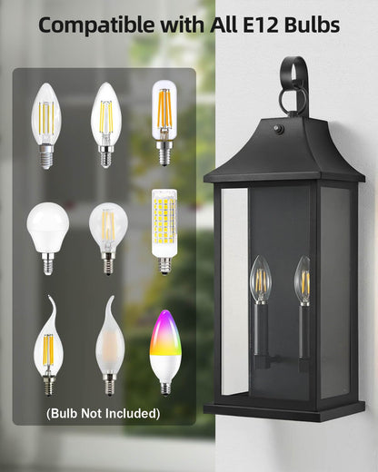 22" Large Outdoor Lantern Lights Dusk to Dawn 2 Pack (Black / 22 Inch)