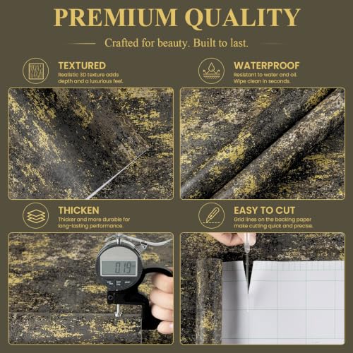 Black and Gold Peel and Stick Wallpaper Industrial Concrete Wall Paper
