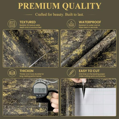 Black and Gold Peel and Stick Wallpaper Industrial Concrete Wall Paper