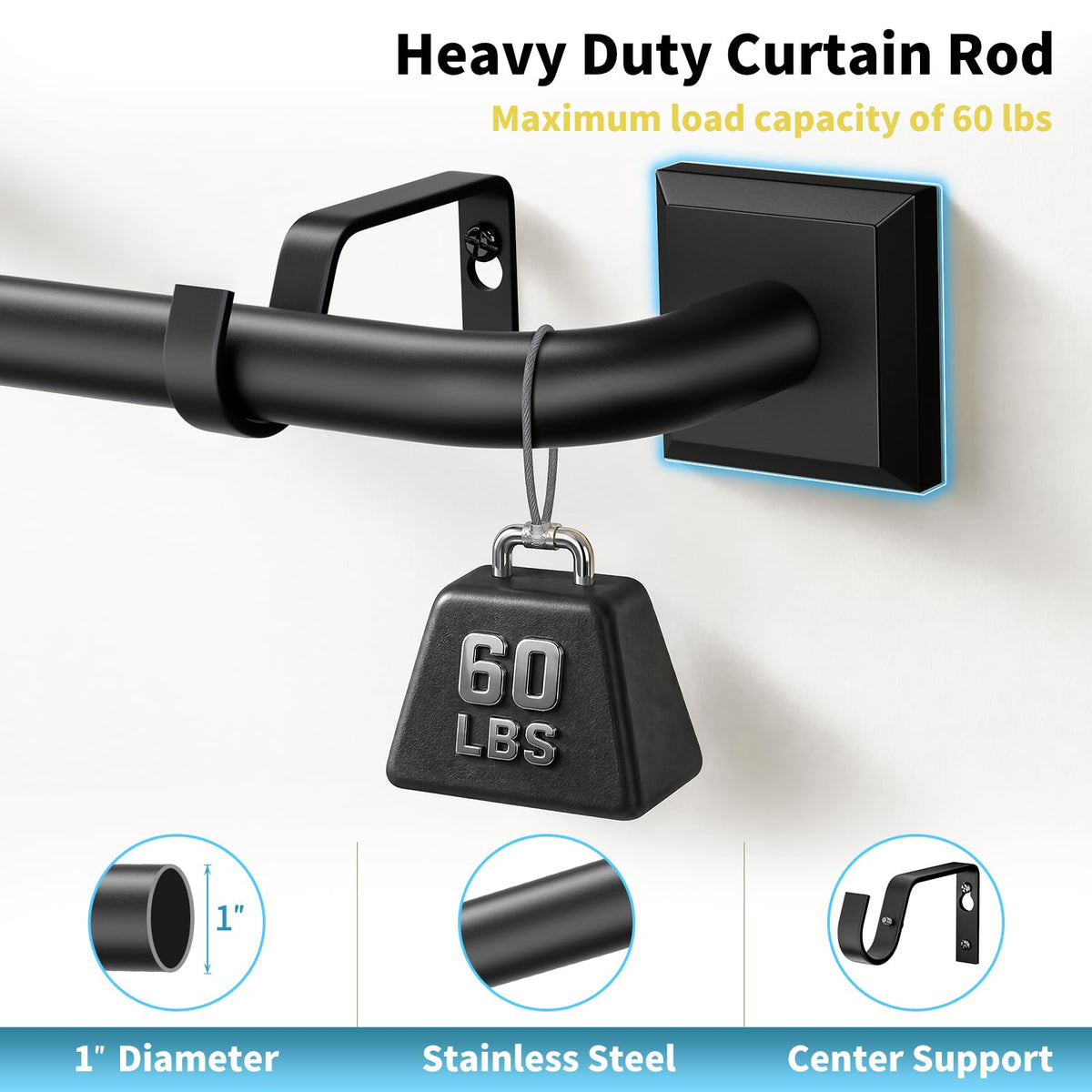 Black Curtain Rods for Windows 66 (Black / 66"-184")