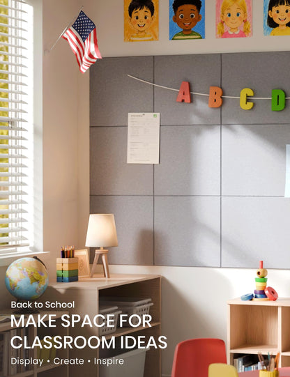 Felt Bulletin Board & Cork Board Alternative 36'' x 24'' (Soft Gray-1 / Solid tile 12-pack)