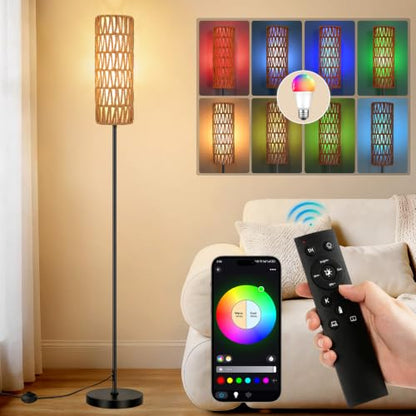 Boho Floor Lamp for Living Room with Smart RGB Bulb