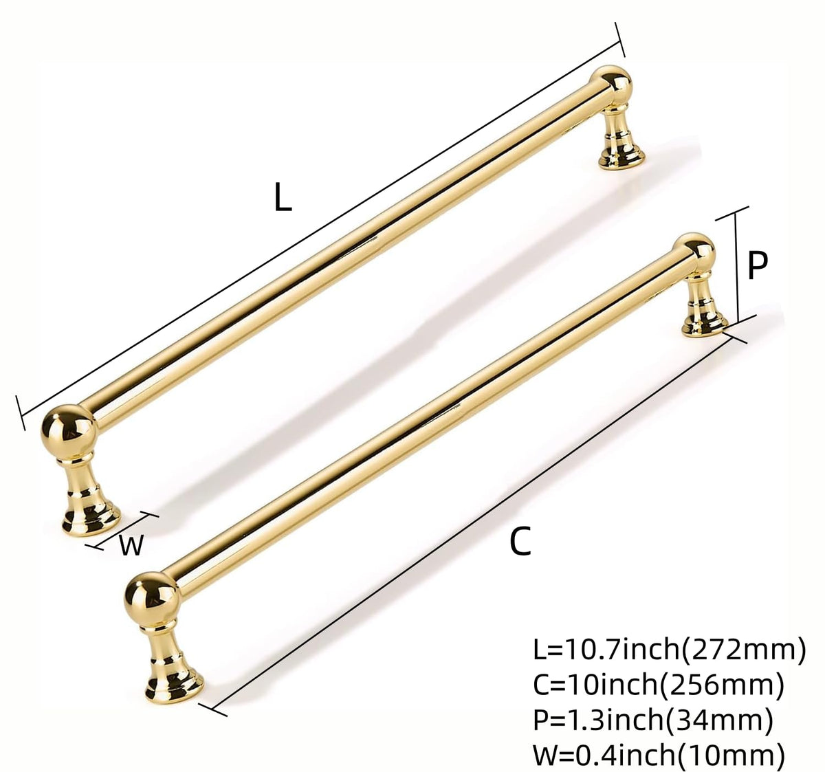 5 Pack 10 inch Solid Handles Real Unlacquered Brass Cabinet Pulls (Unlacquered Brass / 10 Inch)