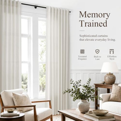 Natural Back Tab Linen Sheer Curtains 62 Inch Length 2 Panels for Living Room Bedroom (Natural / 52"W x 62"L (Pack of 2))