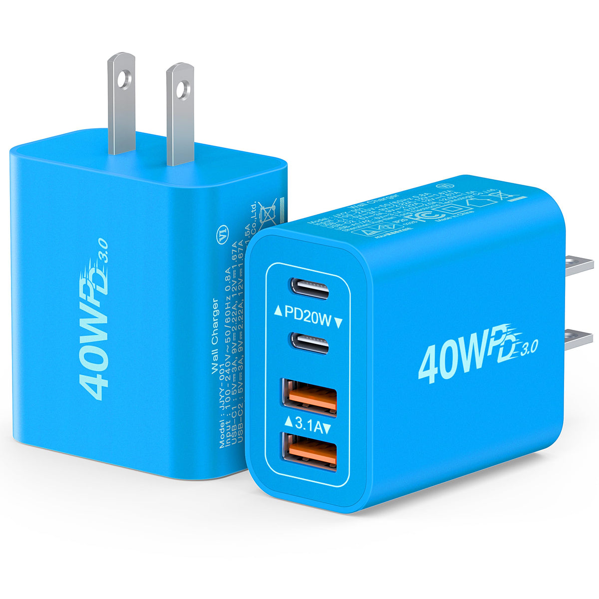 40W 2Pack] Wall Charger (2Pack Light Blue / 40W)
