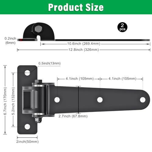 Heavy Duty Gate Hinges for Farm & Driveway Gates (T Hinges, 2 Pack)