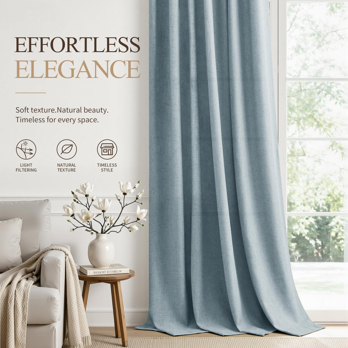 Blue Linen Curtains 72 Inches Long Drape for Living Room 2 Panels (Blue / 52"W x 72"L (Pack of 2))