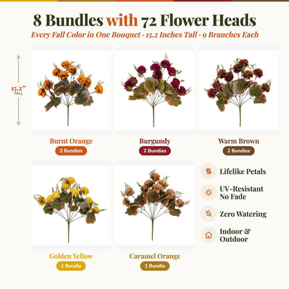 Artificial Mums for Outdoors (Multi-orange Yellow Burgundy Brown / 15.2 inches)